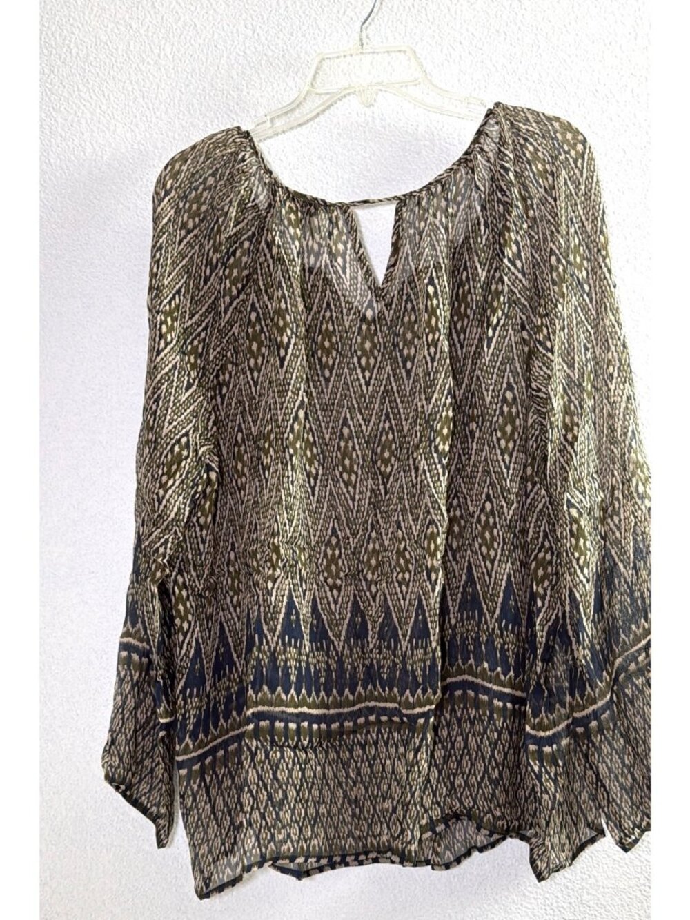 Lucky Brand Sheer Boho Green Blue Geometric Pattern Long Sleeves NWT Womens XL - Picture 7 of 8